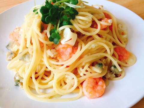 シーフードミックスでペペロンチーノ